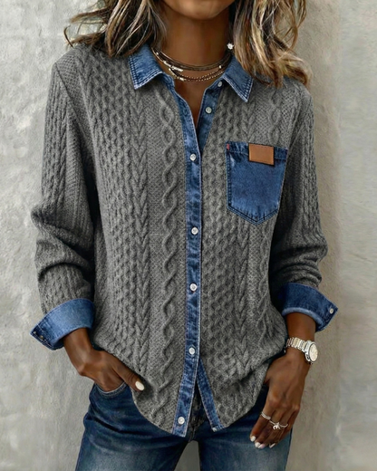 Denim patchwork casual everyday shirt for women | Juliane -6