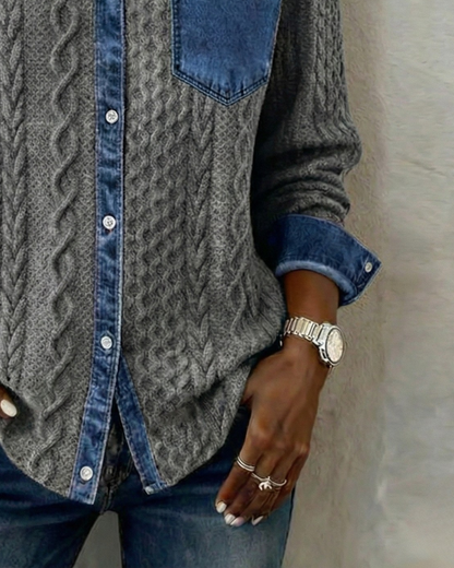Knitted denim-detail cosy everyday jumper for women | Juliane -6