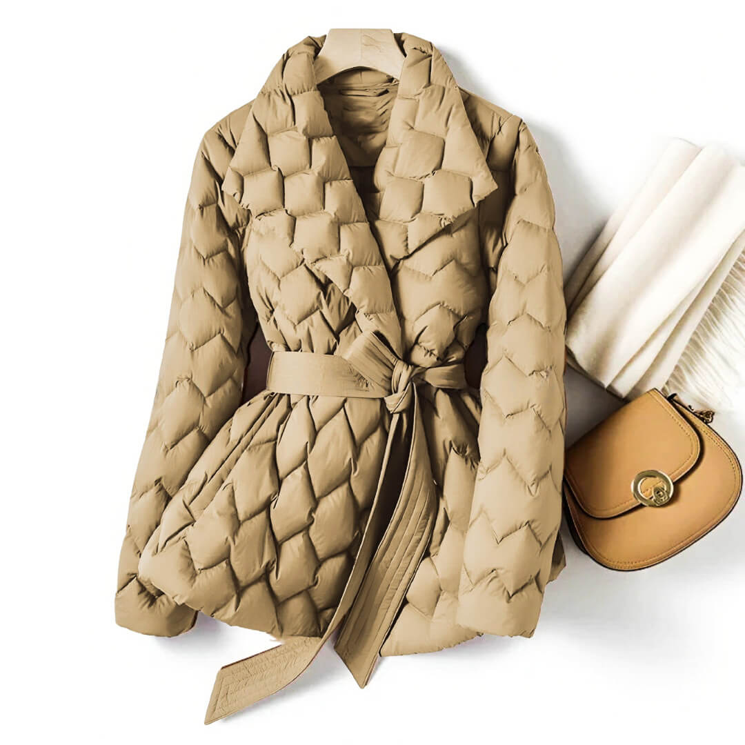 Quilted belted mid-length everyday coat for women | Isabella -2