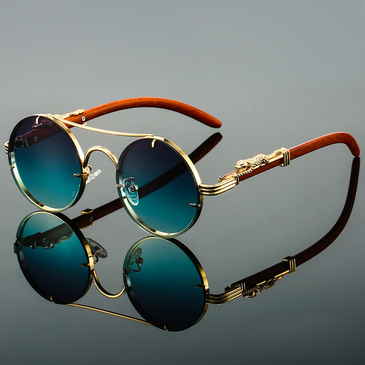 Retro round panther-detail tinted sunglasses for women | Panthera -2