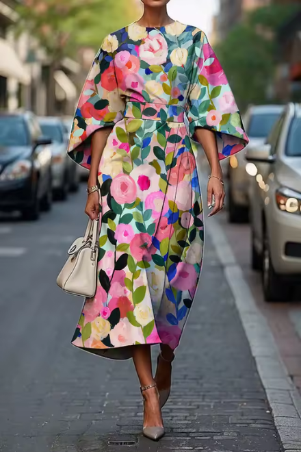 Elegant floral occasion midi dress for women | Moxlan -1
