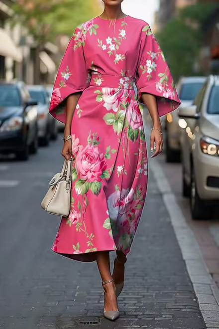 Elegant floral occasion midi dress for women | Moxlan -3