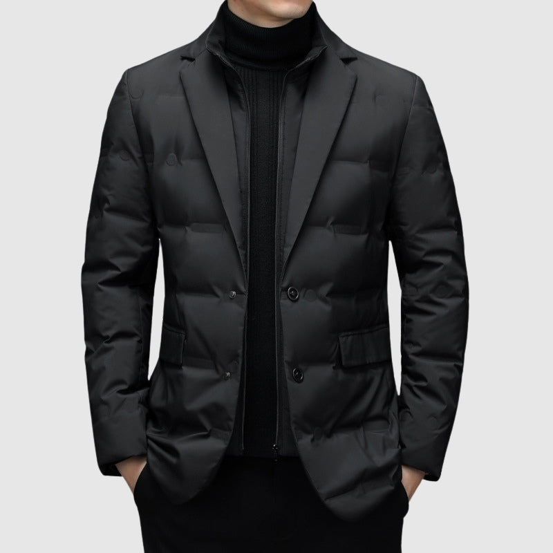 Streamlined insulated lapel-collar winter jacket for men | Essenziale Noir -1