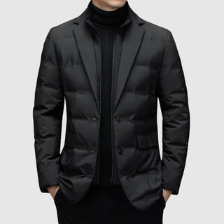 Streamlined insulated lapel-collar winter jacket for men | Essenziale Noir -1