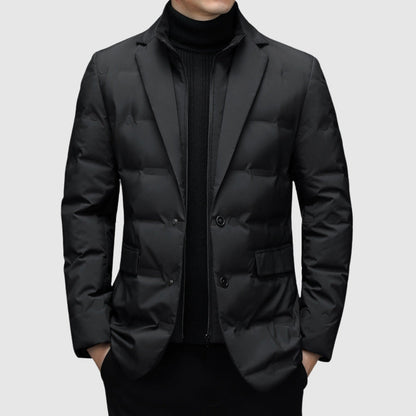 Streamlined insulated lapel-collar winter jacket for men | Essenziale Noir -1
