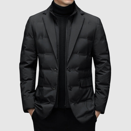 Streamlined insulated lapel-collar winter jacket for men | Essenziale Noir -1