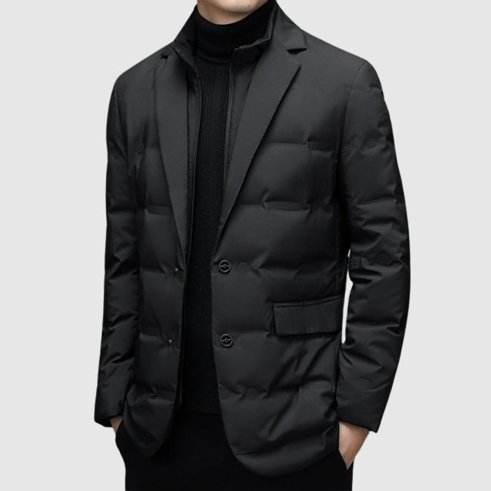 Streamlined insulated lapel-collar winter jacket for men | Essenziale Noir -6