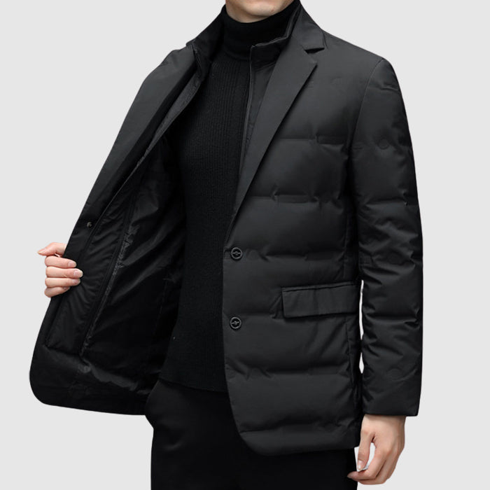 Streamlined insulated lapel-collar winter jacket for men | Essenziale Noir -7