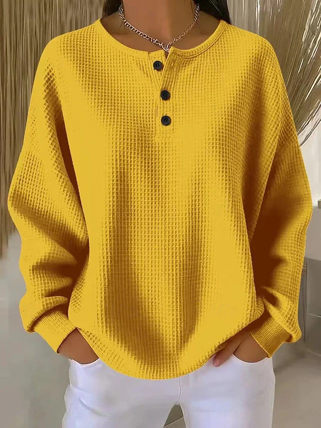 Waffle-knit casual everyday henley top for women | Livia -5