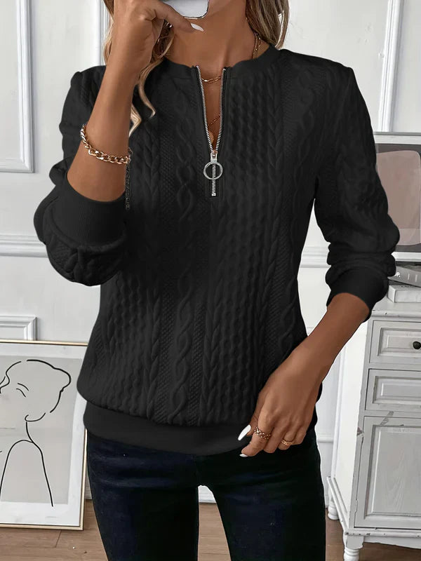 Cable-knit zip cosy everyday sweatshirt for women | Lynne -4