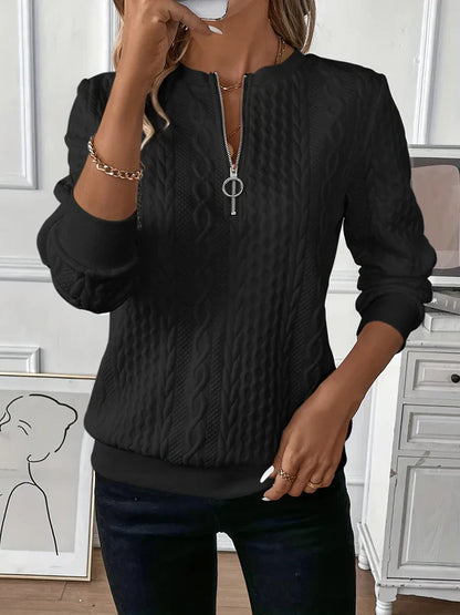 Cable-knit zip cosy everyday sweatshirt for women | Lynne -4