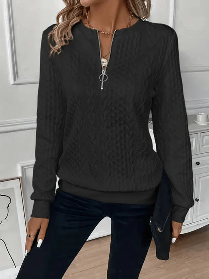 Cable-knit zip cosy everyday sweatshirt for women | Lynne -6