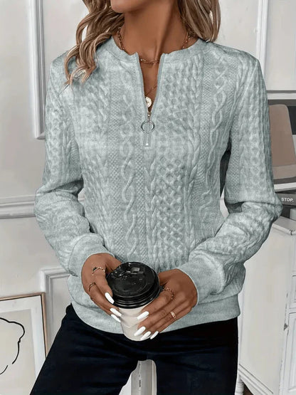 Cable-knit zip cosy everyday sweatshirt for women | Lynne -8