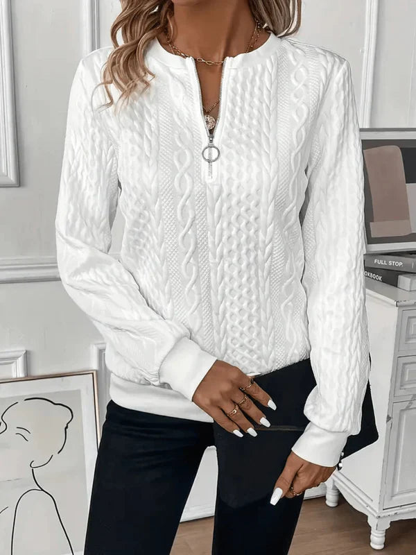Cable-knit zip cosy everyday sweatshirt for women | Lynne -3