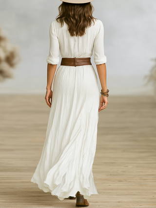 Pleated lapel long-sleeve maxi dress for women | Lapella -5