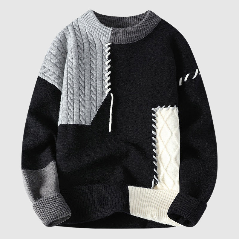 Patchwork knit crew-neck winter jumper for men | Artigianale Alessandro -3