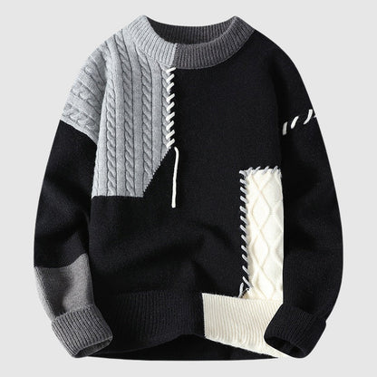 Patchwork knit crew-neck winter jumper for men | Artigianale Alessandro -3