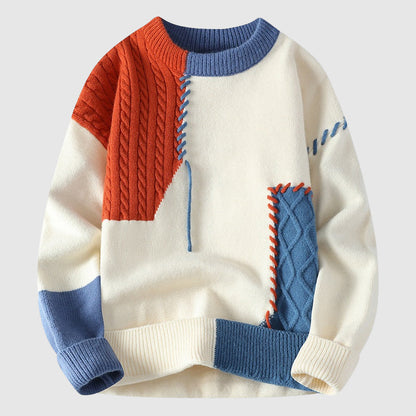 Patchwork knit crew-neck winter jumper for men | Artigianale Alessandro -1