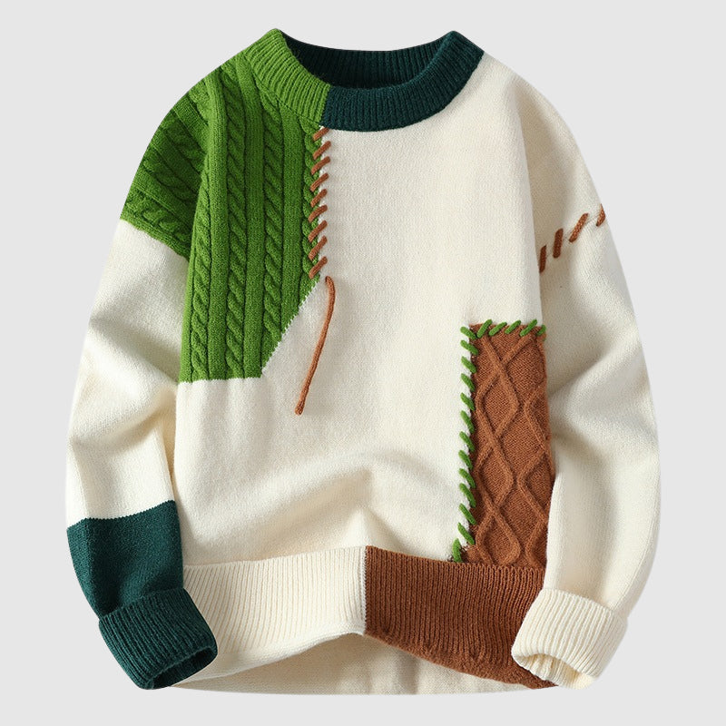 Patchwork knit crew-neck winter jumper for men | Artigianale Alessandro -2