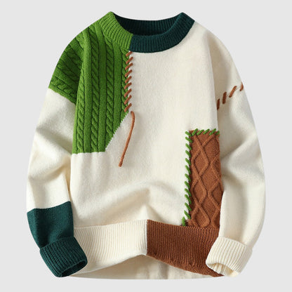 Patchwork knit crew-neck winter jumper for men | Artigianale Alessandro -2