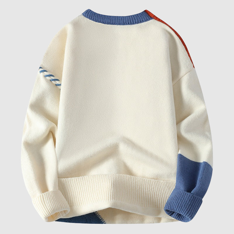 Patchwork knit crew-neck winter jumper for men | Artigianale Alessandro -4