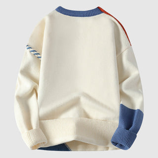 Patchwork knit crew-neck winter jumper for men | Artigianale Alessandro -4