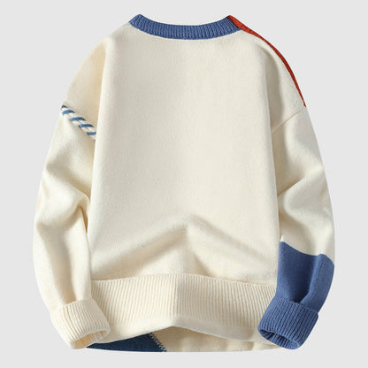 Patchwork knit crew-neck winter jumper for men | Artigianale Alessandro -4