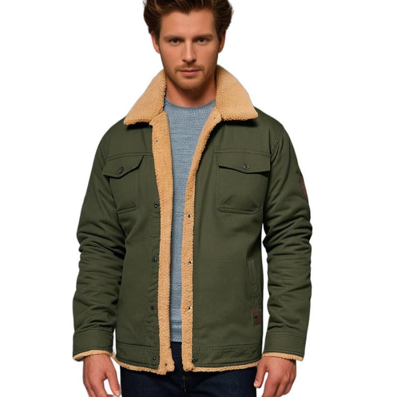 Sherpa-lined button-front casual jacket for men | Branton -12