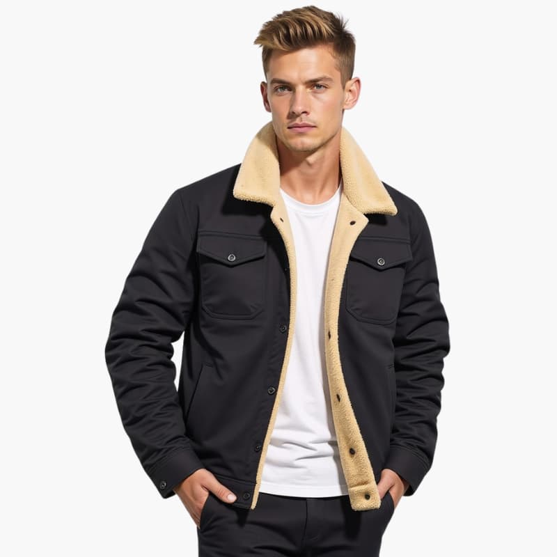 Sherpa-lined button-front casual jacket for men | Branton -6