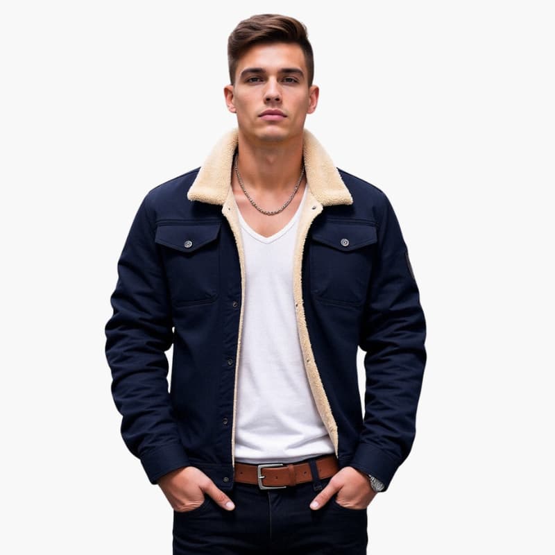 Sherpa-lined button-front casual jacket for men | Branton -3