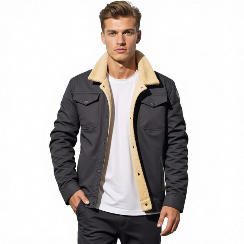Sherpa-lined button-front casual jacket for men | Branton -10