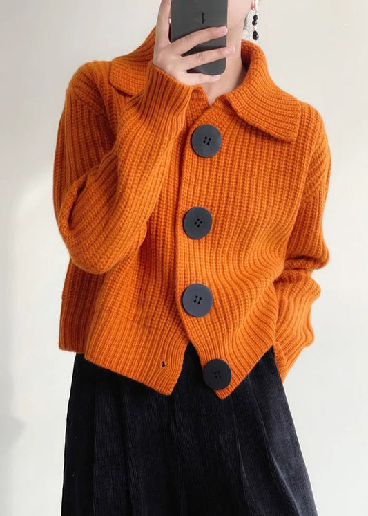 Modern Orange Peter Pan Collar Knit Cardigan Men| Aurelia