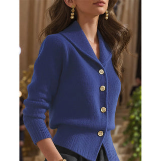 Knit lapel-collar button-front everyday cardigan for women | Elowen -3