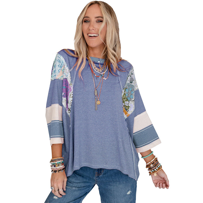 Lightweight patchwork batwing casual top for women | Bailey -7