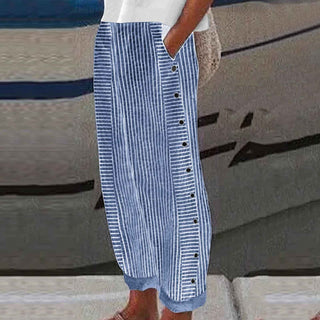 Striped button-accent tailored trousers for women | Grace -3