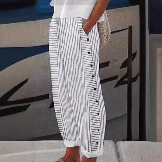 Striped button-accent tailored trousers for women | Grace -1