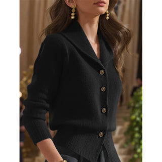Knit lapel-collar button-front everyday cardigan for women | Elowen -4