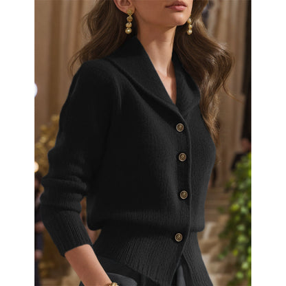 Knit lapel-collar button-front everyday cardigan for women | Elowen -4
