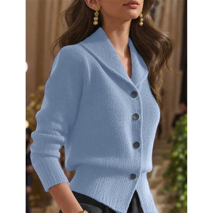 Knit lapel-collar button-front everyday cardigan for women | Elowen -2
