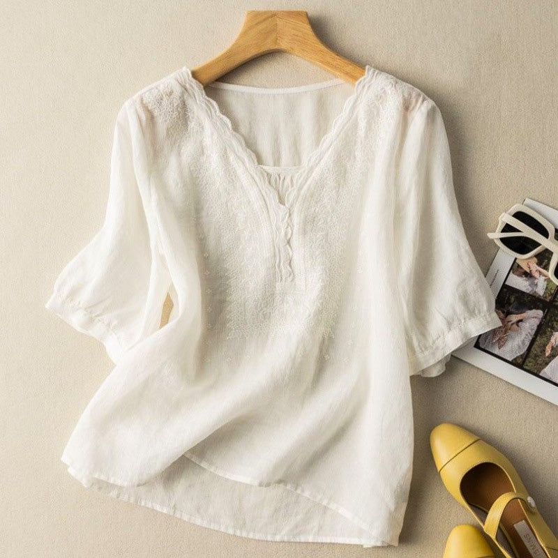 Embroidered front-panel everyday blouse for women | Luciana -4