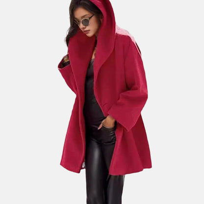 Oversized hooded thigh-length coat for women | Elowen -2