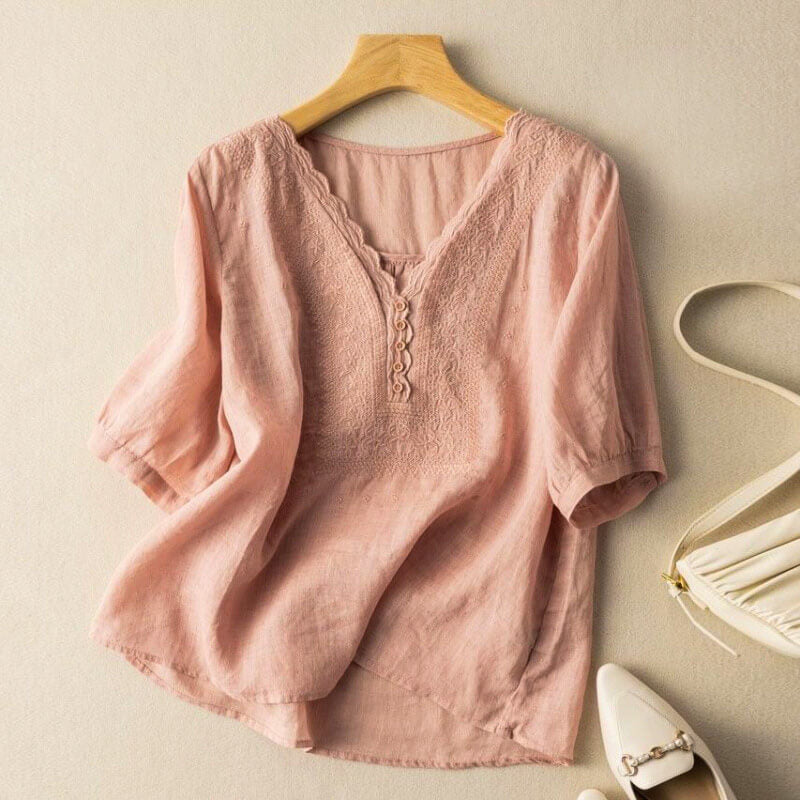 Embroidered front-panel everyday blouse for women | Luciana -3