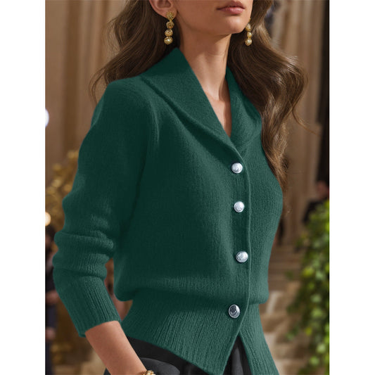 Knit lapel-collar button-front everyday cardigan for women | Elowen -1