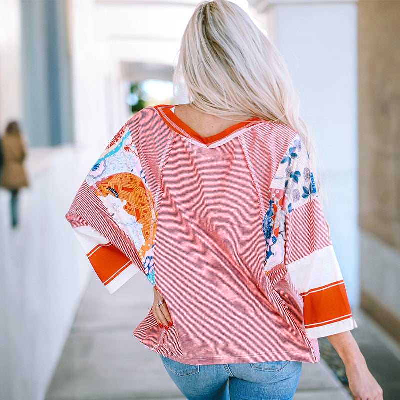 Lightweight patchwork batwing casual top for women | Bailey -2