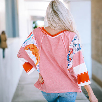 Lightweight patchwork batwing casual top for women | Bailey -2