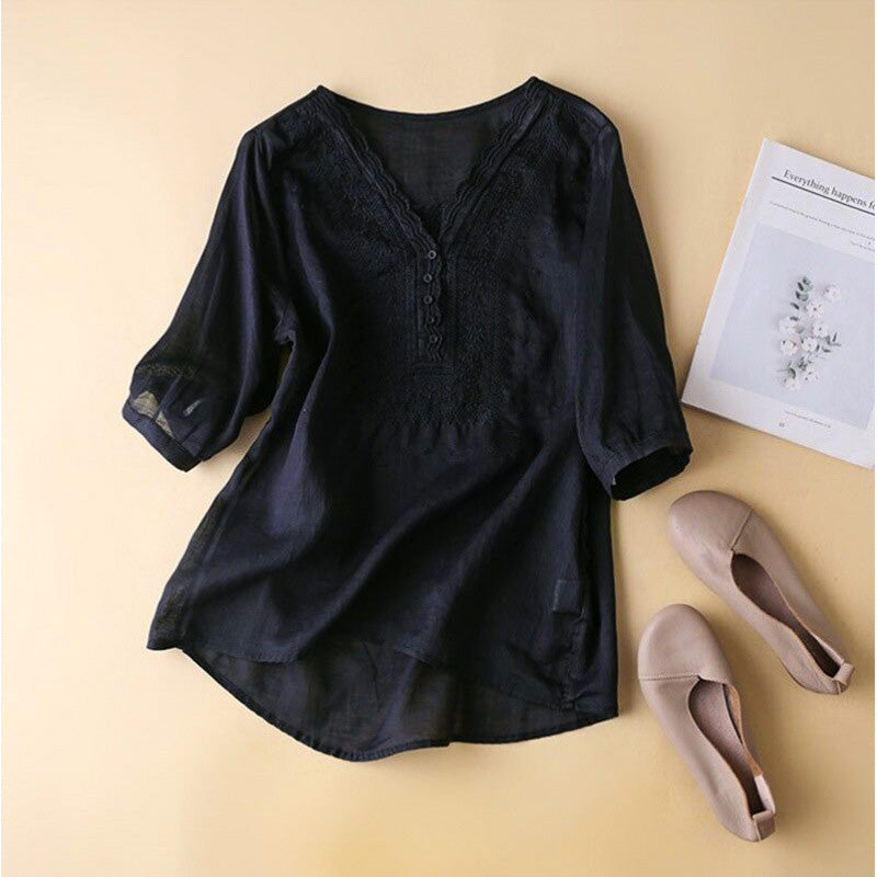 Embroidered front-panel everyday blouse for women | Luciana -5