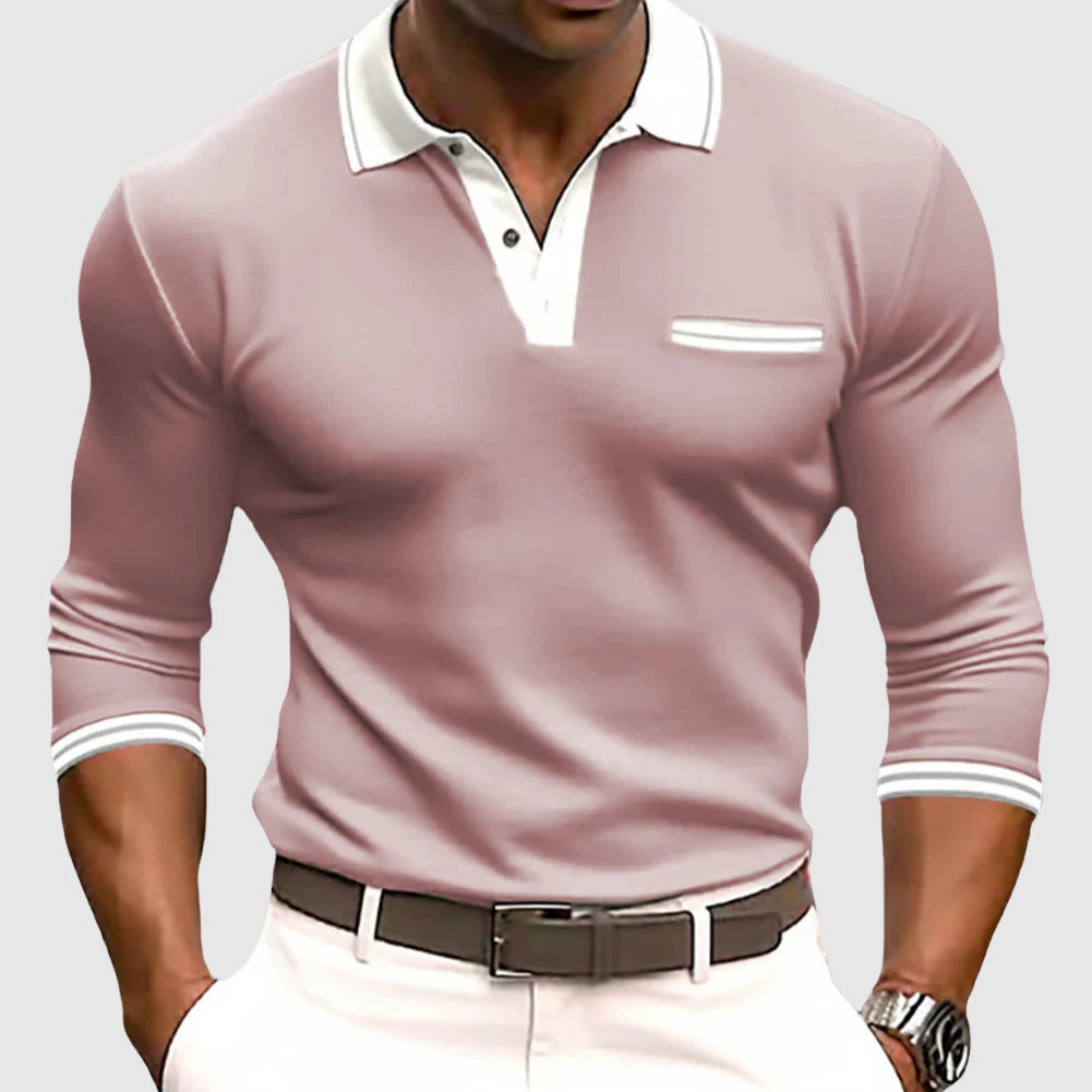 Long-sleeve contrast-trim casual shirt for men | Active Russo -2