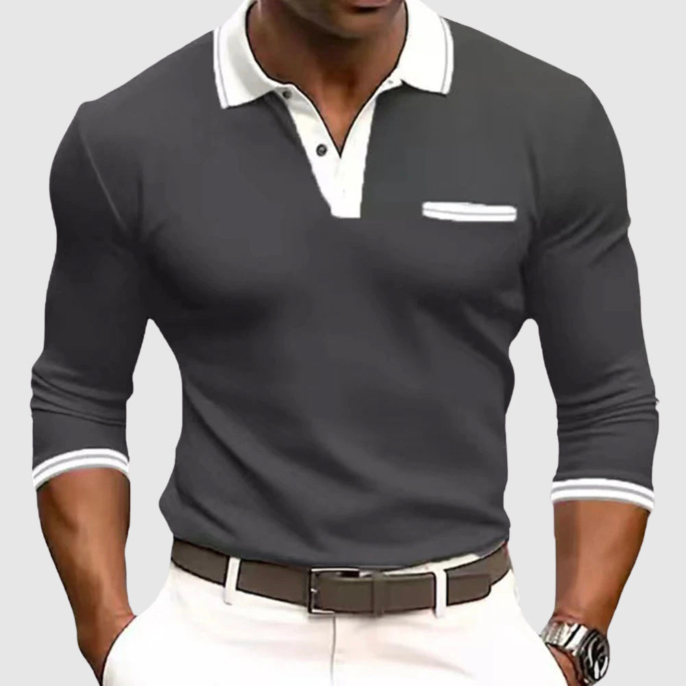 Long-sleeve contrast-trim casual shirt for men | Active Russo -3
