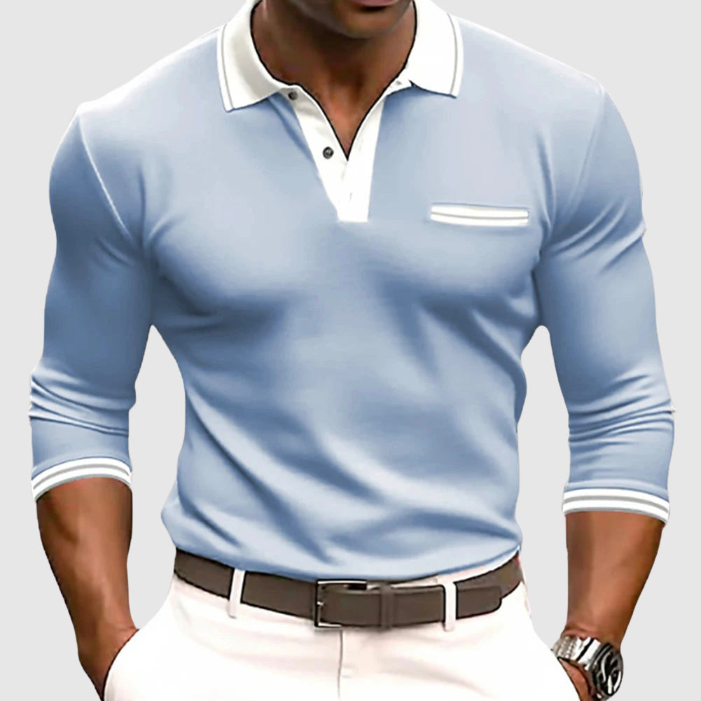Long-sleeve contrast-trim casual shirt for men | Active Russo -1