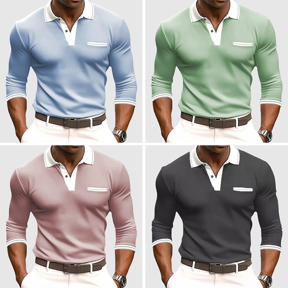Long-sleeve contrast-trim casual shirt for men | Active Russo -5